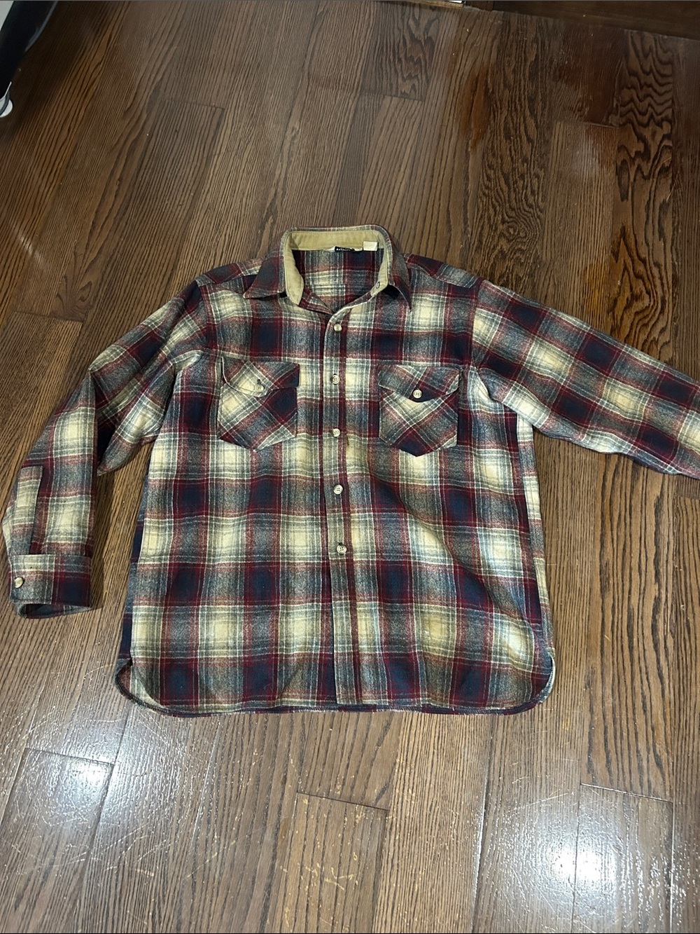 Vtg Woolrich Red & Cream grey wool heavy Plaid Shirt Jacket sz L-XL